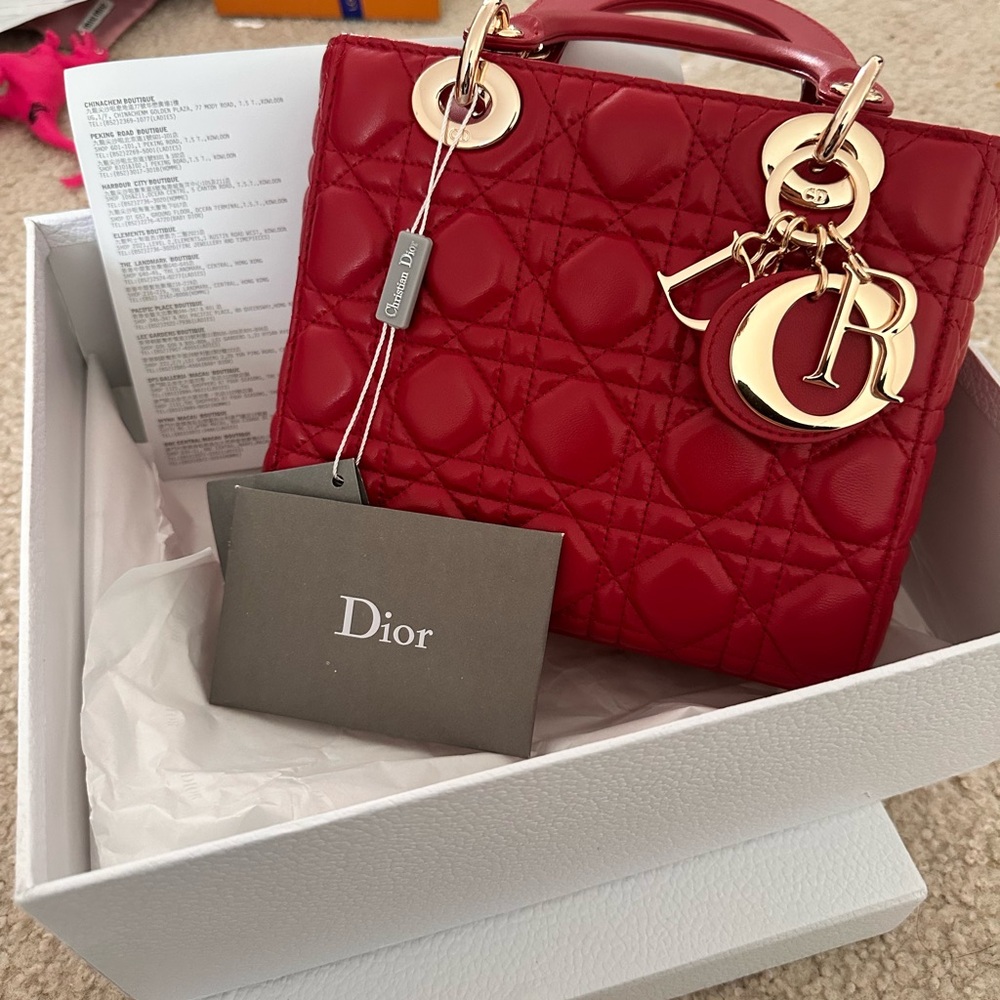 Dior Red Mini Quilted Bag with Gold Accents